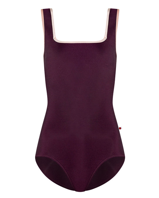 Yumiko Marieke with Velvet Trim Square Neck Tank Sleeve Leotard - Womens - Opera / Blush