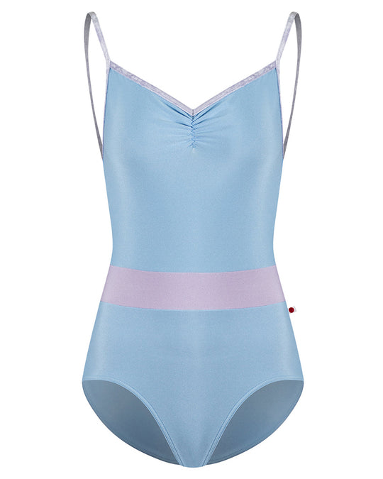Yumiko Micah with Crushed Velvet Trim Pinch Front Colour Block Camisole Leotard - Womens - Moontide / Poem / Angelic