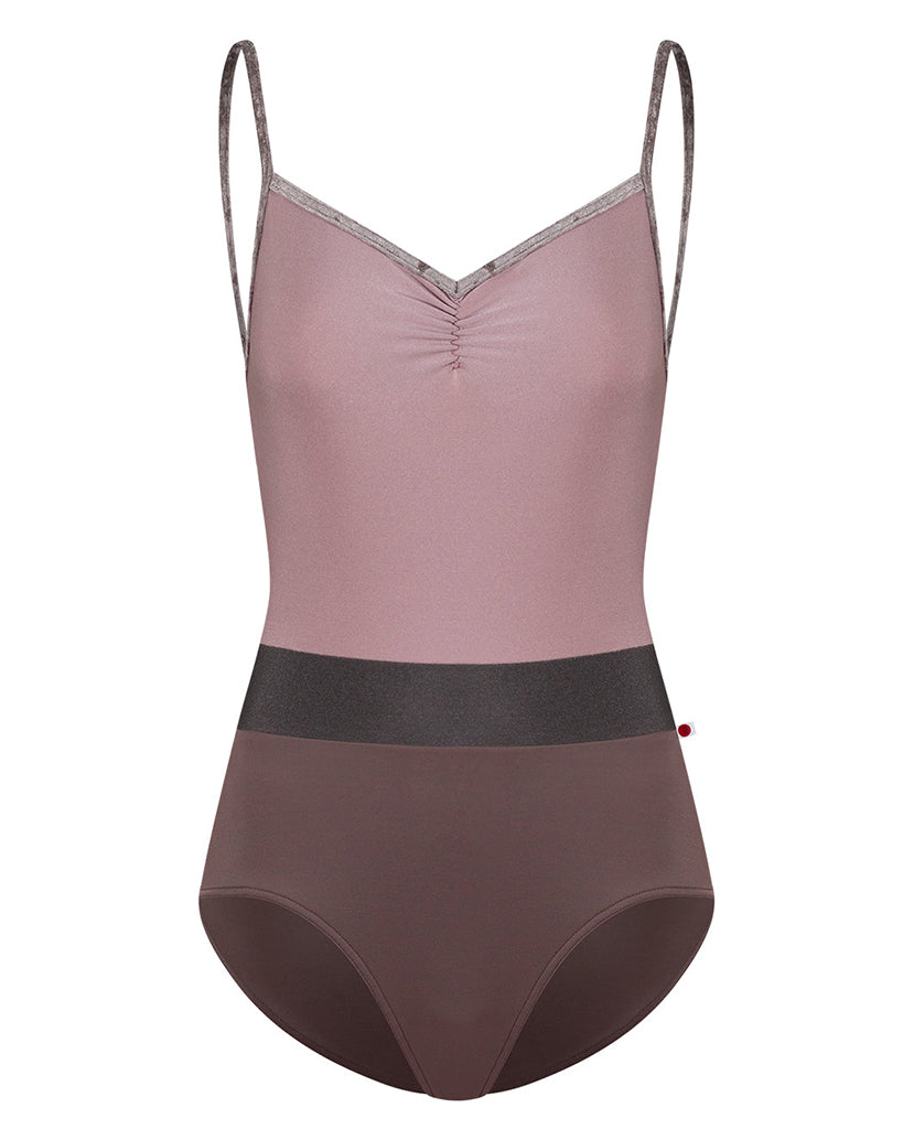 Yumiko Micah with Crushed Velvet Trim Pinch Front Colour Block Camisole Leotard - Womens - Phantom / Magic / Shadow