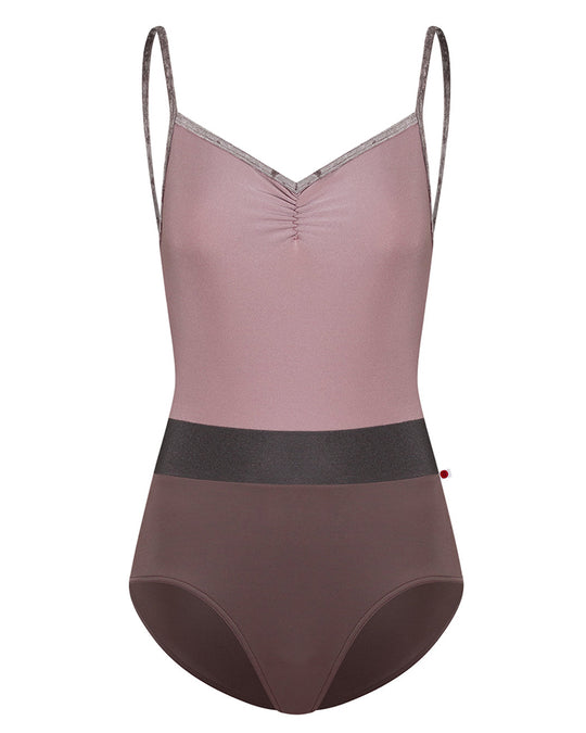 Yumiko Micah with Crushed Velvet Trim Pinch Front Colour Block Camisole Leotard - Womens - Phantom / Magic / Shadow