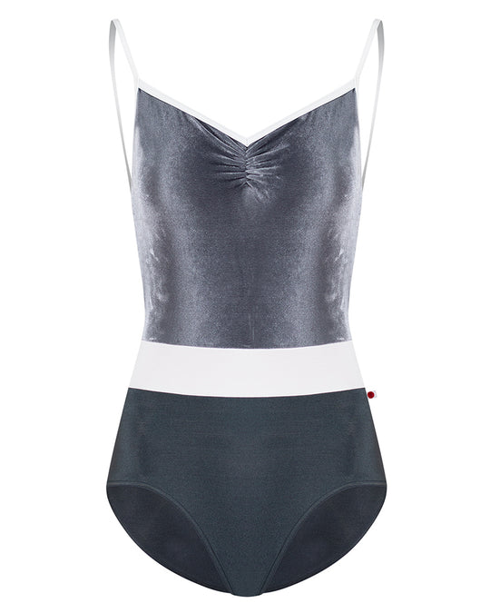 Yumiko Micah with Velvet Pinch Front Colour Block Camisole Leotard - Womens - Titanium / Steel / White