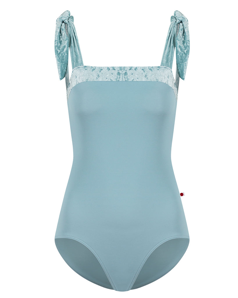 Yumiko Mimi with Crushed Velvet Square Neck Shoulder Tie Sleeveless Leotard - Womens - Fog / Ice