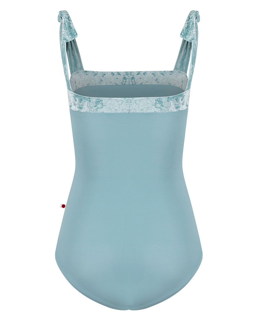 Yumiko Mimi with Crushed Velvet Square Neck Shoulder Tie Sleeveless Leotard - Womens - Fog / Ice