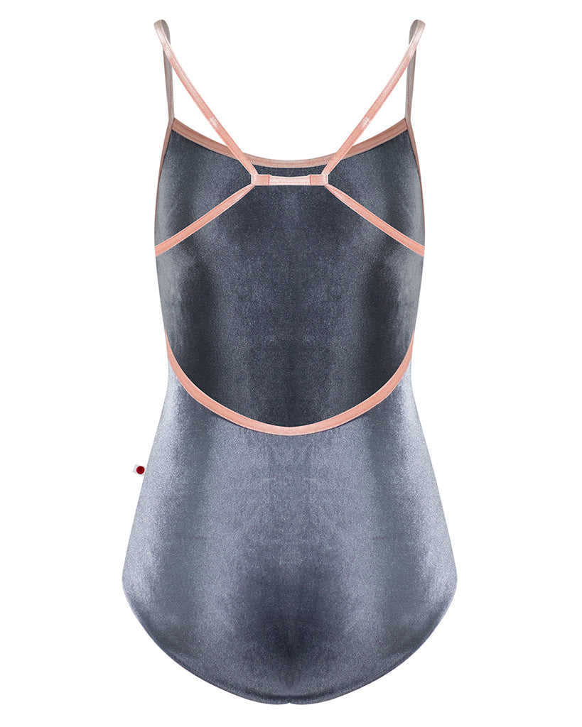 Yumiko Nadja Velvet Open Back Camisole Leotard - Womens - Steel / Blush