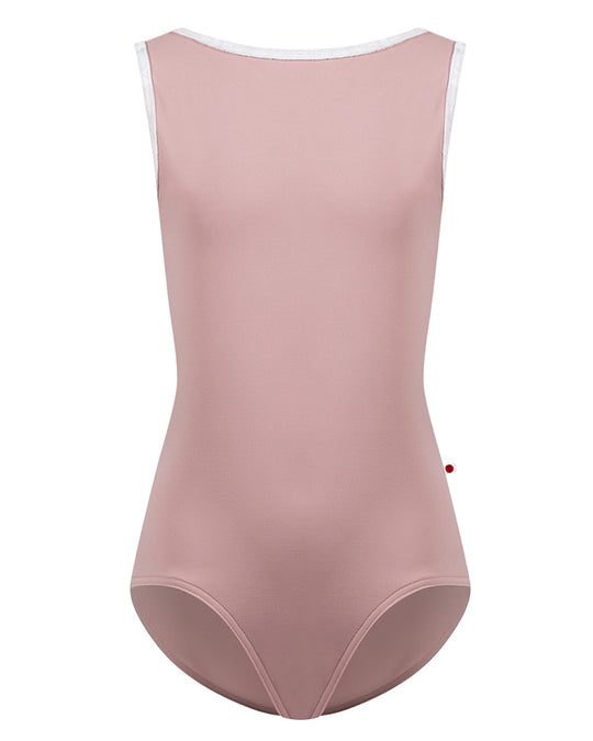 Yumiko Sofiane Classic Boat Neck Sleeveless Leotard - Girls - Petal / White