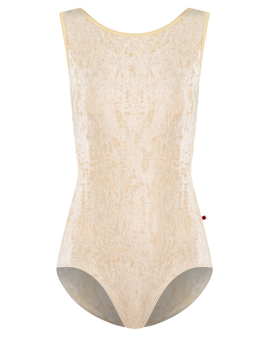 Yumiko Sofiane Crushed Velvet Classic Boatneck Sleeveless Leotard - Womens - Vanilla