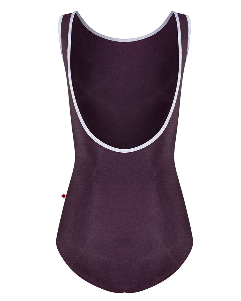 Yumiko Sofiane with Crushed Velvet Trim Classic Boatneck Sleeveless Leotard - Womens - Eggplant / Angelic