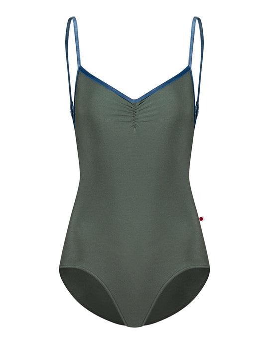 Yumiko Tamara with Velvet Trim Horizontal Strap Low Back Camisole Leotard - Womens - Sage / Ocean