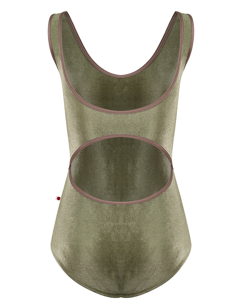 Yumiko Veronique in Velvet Scoop Neck Cut Out Back Tank Leotard - Womens - Safari / Star