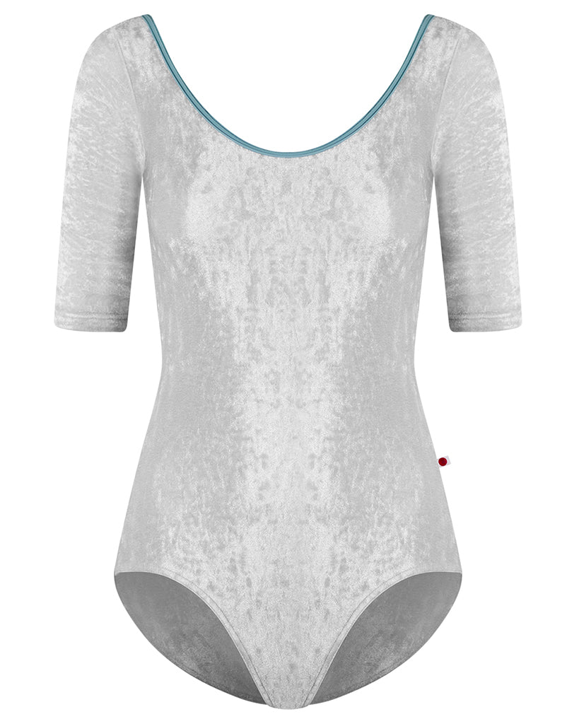 Yumiko Veronique with Crushed Velvet Scoop Neck Cut Out Back Half Sleeve Leotard - Womens - Silver / Fog