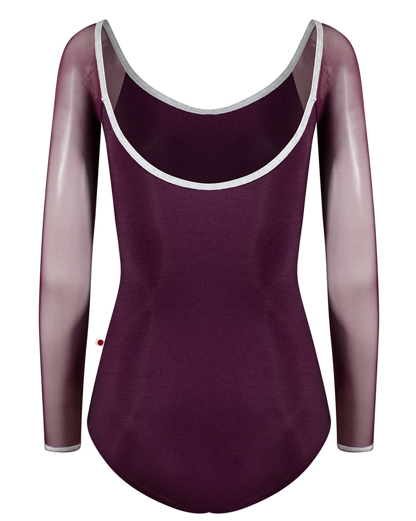 Yumiko Wendy with Mesh and Crushed Velvet Trim Long Sleeve Leotard - Womens - Opera / Silver