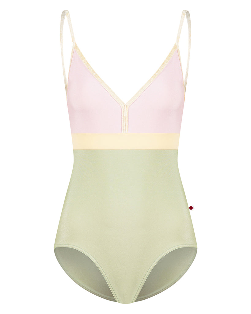 Yumiko Zoe with Crushed Velvet Colour Block V Front Camisole Leotard - Womens - Ginko / Rose / Vanilla