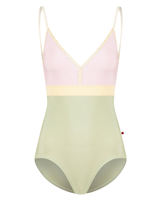 Yumiko Zoe with Crushed Velvet Colour Block V Front Camisole Leotard - Womens - Ginko / Rose / Vanilla