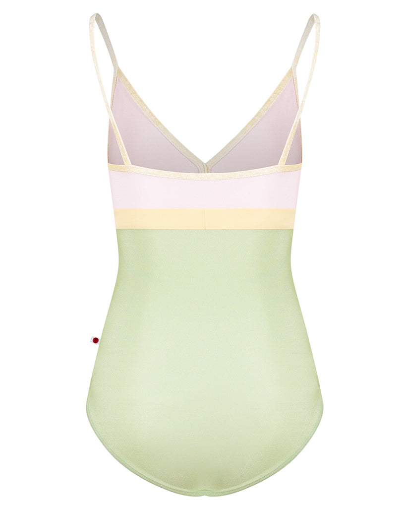 Yumiko Zoe with Crushed Velvet Colour Block V Front Camisole Leotard - Womens - Ginko / Rose / Vanilla