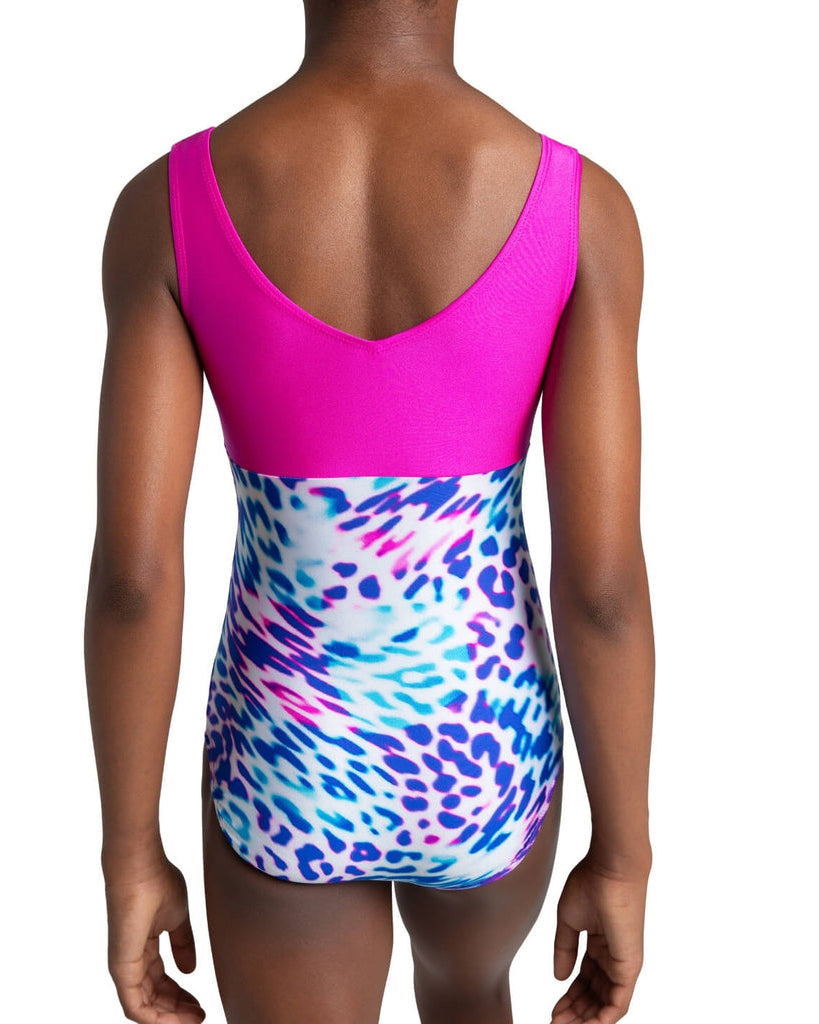 Capezio Maze Gymnastic Tank Leotard - F12592C - Girls - Wild One Print / Neon Pink / Bright Cobalt