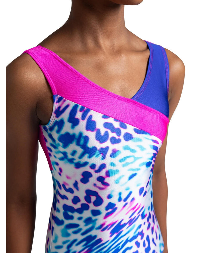 Capezio Maze Gymnastic Tank Leotard - F12592C - Girls - Wild One Print / Neon Pink / Bright Cobalt