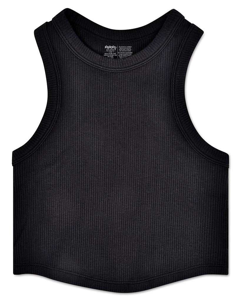 iscream Cropped Ribbed Racerback Tank Top - Black