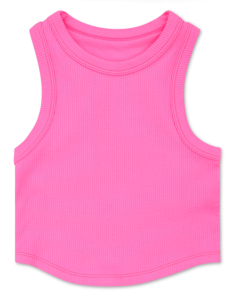 iscream Cropped Ribbed Racerback Tank Top - Bright Pink