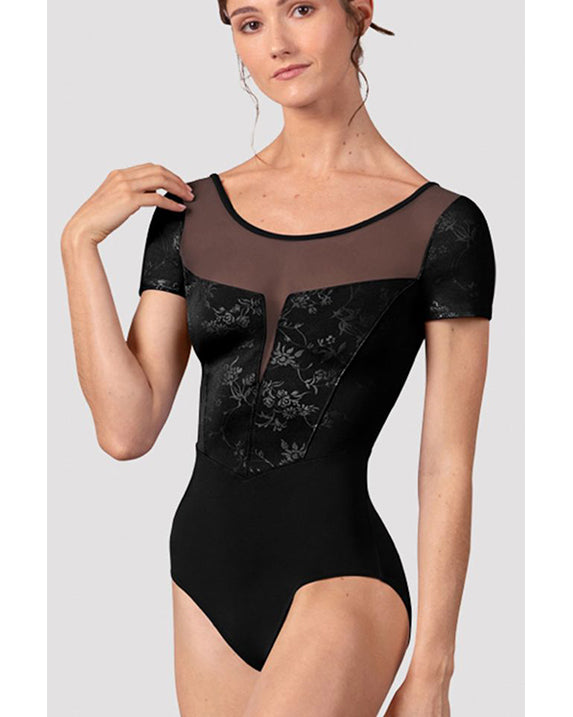 Bloch Christina Mesh Scoop Neck Delicate Floral Detail Cross Back Cap Sleeve Leotard -  L20006 Womens