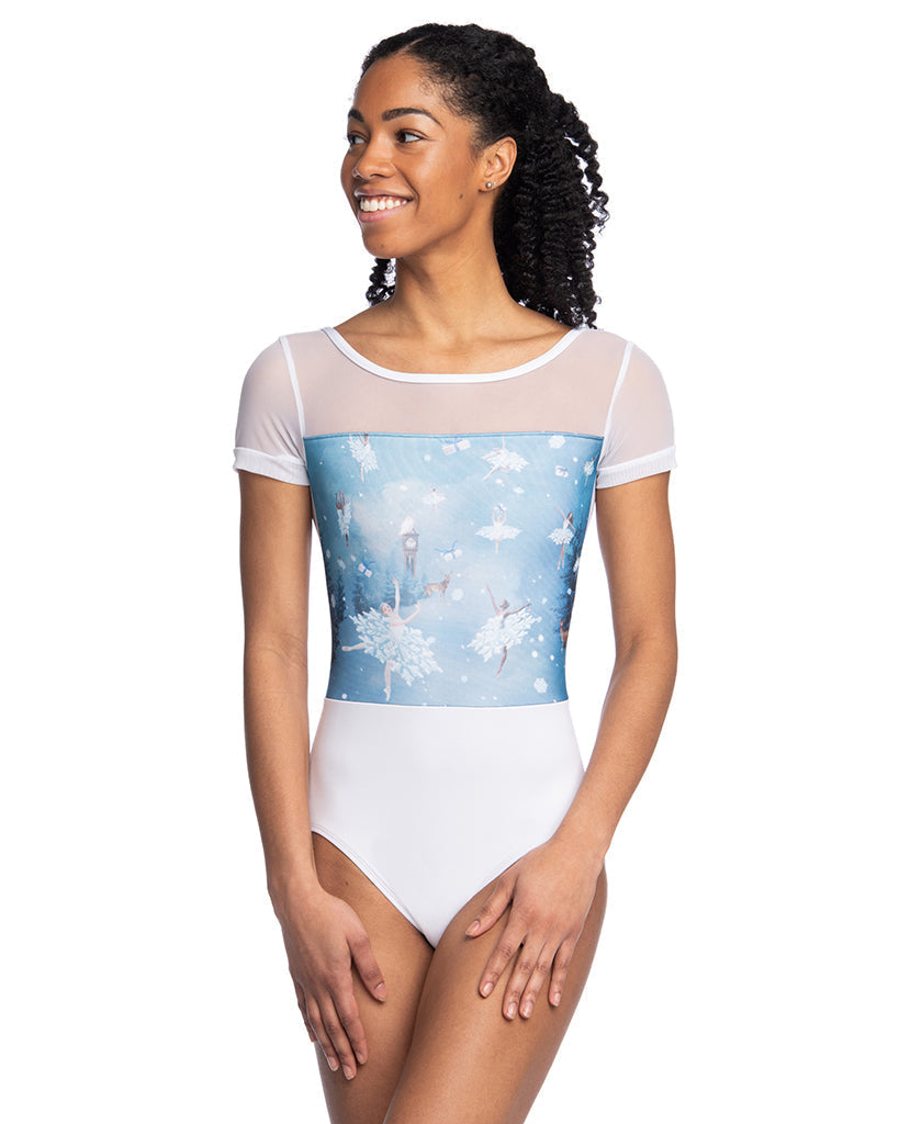 Ainsliewear Holiday Edition Billie Mesh Short Sleeve Leotard - 1095NU - Womens - Nutcracker Print - Dancewear - Bodysuits &amp; Leotards - Dancewear Centre Canada