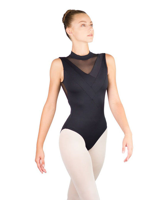 Ballet Rosa Ilaria High Neck Stretch Mesh Inserts Zip Back Sleeveless Leotard - Womens