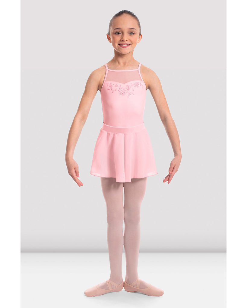 Bloch Cameo High Neck Mesh Back Rose Embroidered  Camisole Skirt Ballet Dress - CL2367 Girls - Dancewear - Dresses - Dancewear Centre Canada