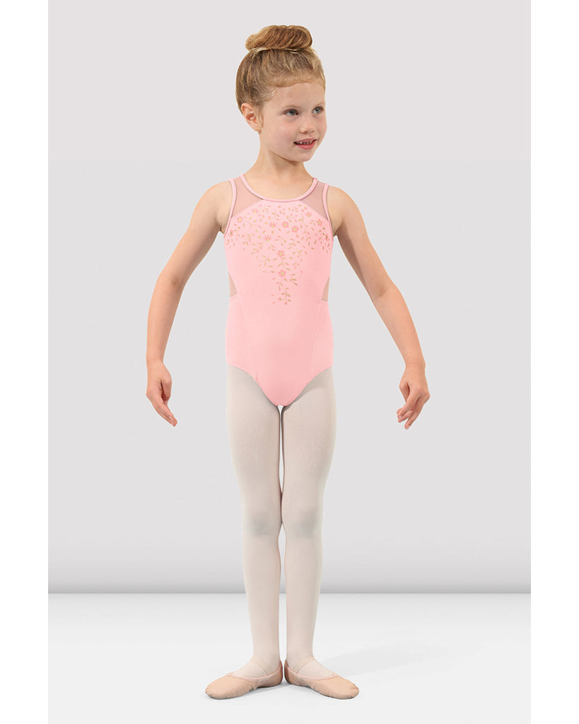 Bloch Yasmin Bodice Mesh Open Back Tank Leotard - CL4635 Girls - Flower Vine Printed