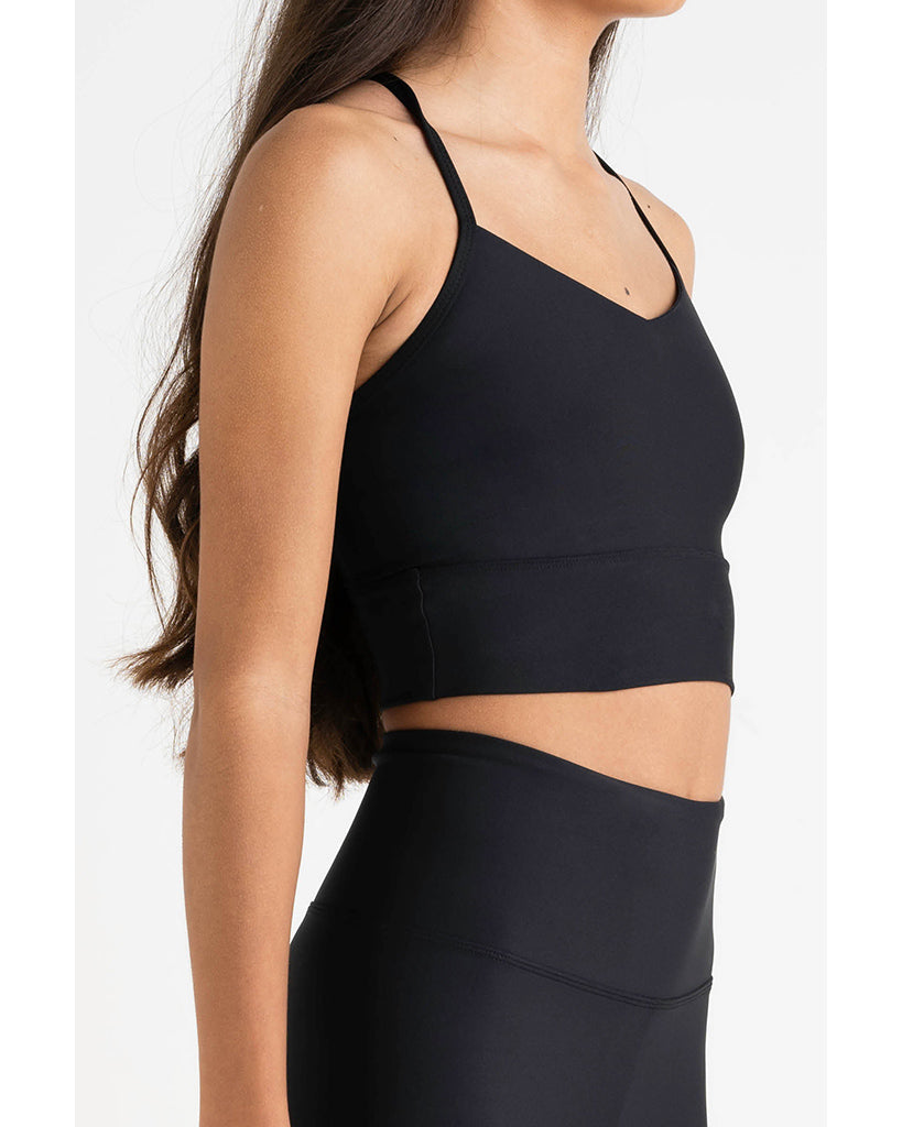 Every Turn Long Line Cropped Singlet Top - Girls - Black