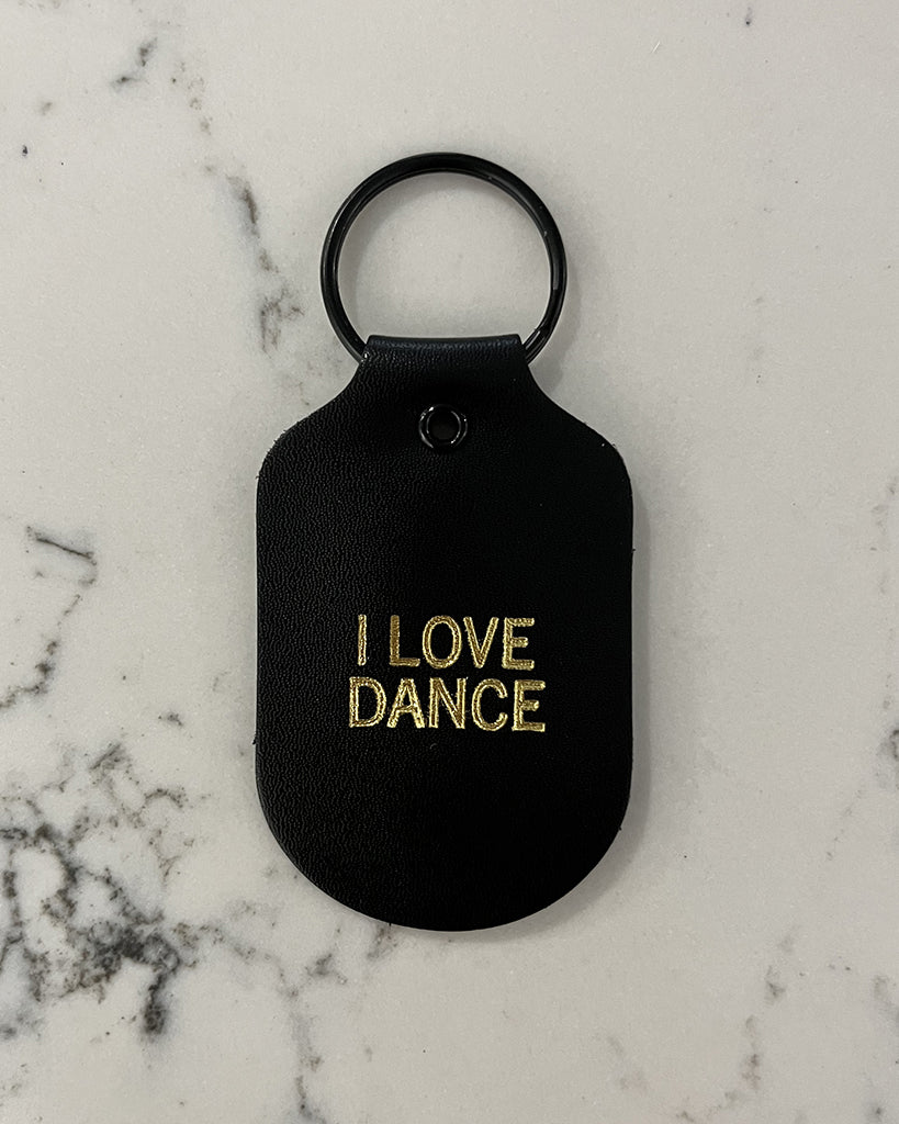 Hand &amp; Sew Dancewear Centre Recycled Leather Keychain - I Love Dance - Black