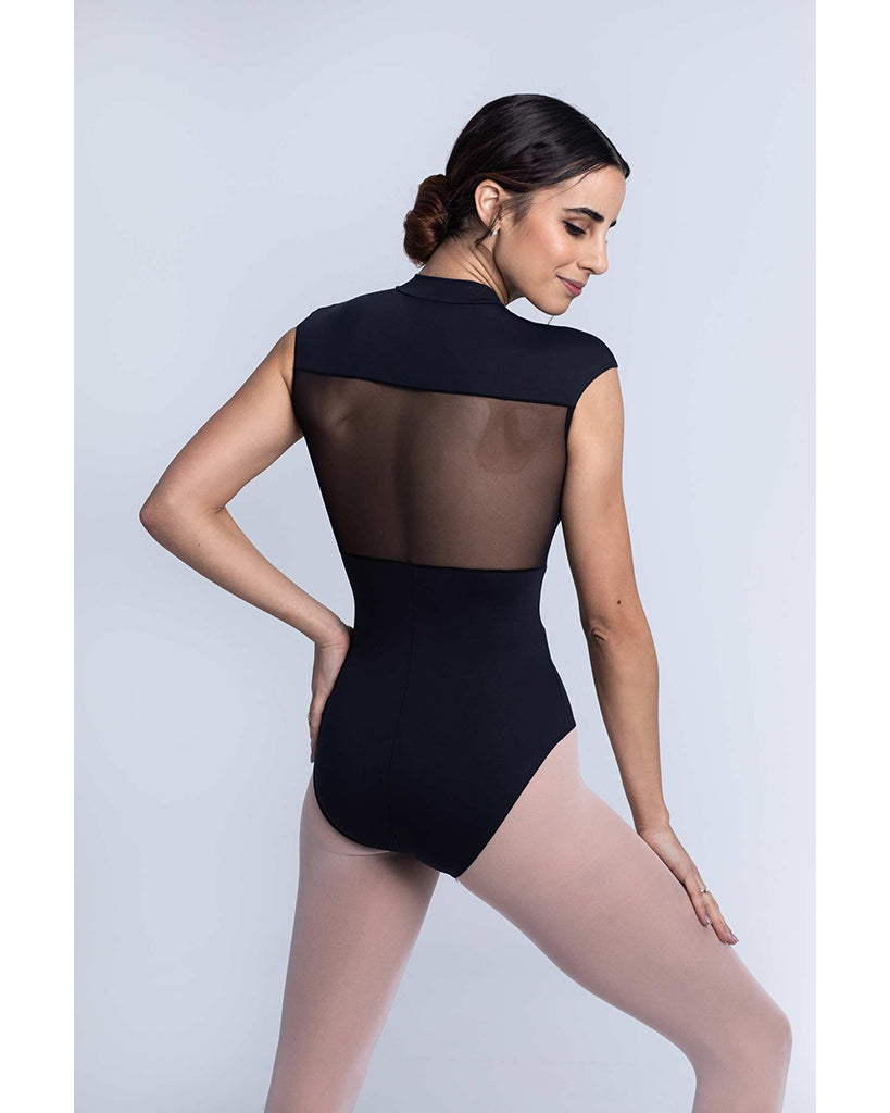 Intermezzo Bodymerescocrem High Neck Zip Front Mesh Cap Sleeve Leotard - 31618 Womens