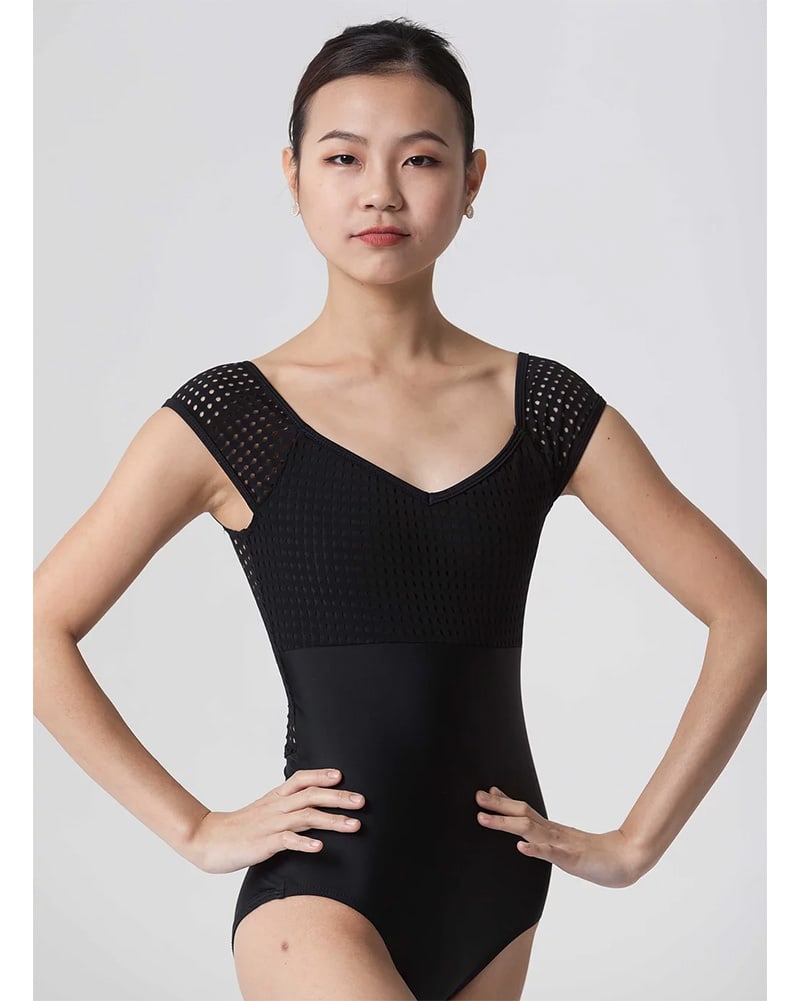 Jule Dancewear Cabochon Dot Mesh Short Sleeve Leotard - Womens - Black - Dancewear - Bodysuits & Leotards - Dancewear Centre Canada
