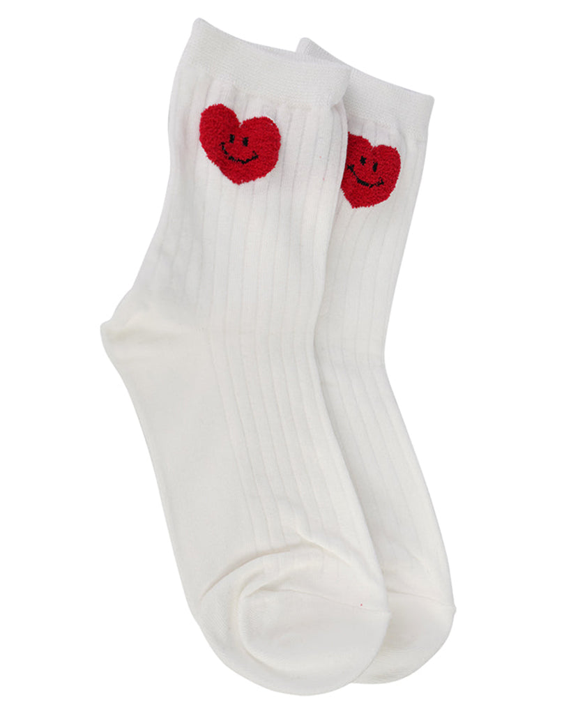 LimLim Velvet Heart Smiley Socks - P3783S - White