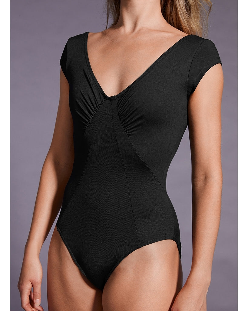 Mirella Black Label Paneled Scoop Neck Low Back Cap Sleeve Leotard - MB7230 Womens - Dancewear - Bodysuits &amp; Leotards - Dancewear Centre Canada