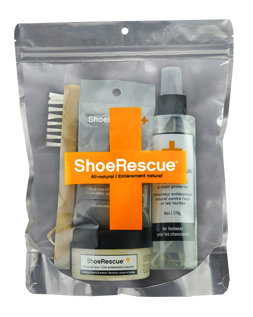 ShoeRescue Shoe Ensemble Kit with Protector Spray / Wax / 5 Cloth Wipes/ Suede Brush - Accessories - Shoe Care - Dancewear Centre Canada