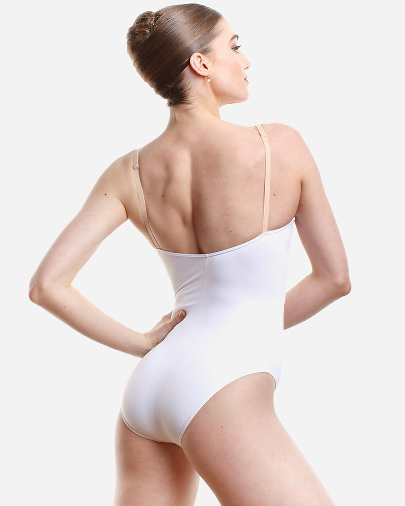 So Danca Grace Mesh V-Neck Adjustable Strap Camisole Leotard - SL22 Womens - White/Beige