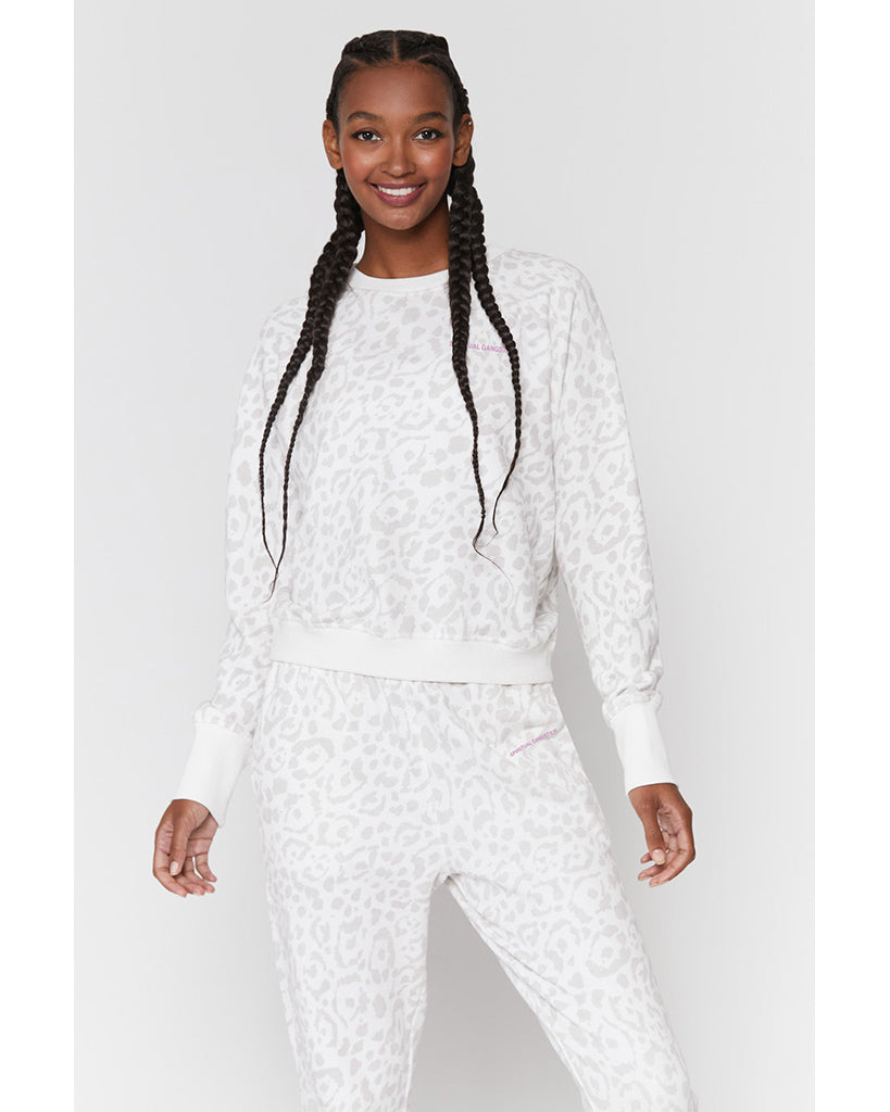 Spiritual Gangster Bridget Raglan Pullover Sweatshirt - Womens - Snow Leopard Print - Activewear - Tops - Dancewear Centre Canada