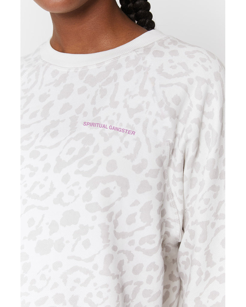 Spiritual Gangster Bridget Raglan Pullover Sweatshirt - Womens - Snow Leopard Print - Activewear - Tops - Dancewear Centre Canada