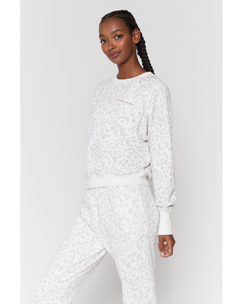 Spiritual Gangster Bridget Raglan Pullover Sweatshirt - Womens - Snow Leopard Print - Activewear - Tops - Dancewear Centre Canada