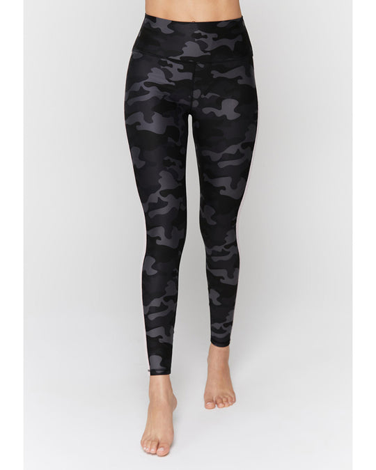 Spiritual Gangster Essential 7/8 High Waist Legging with Stripe - Womens - Black Camo Print