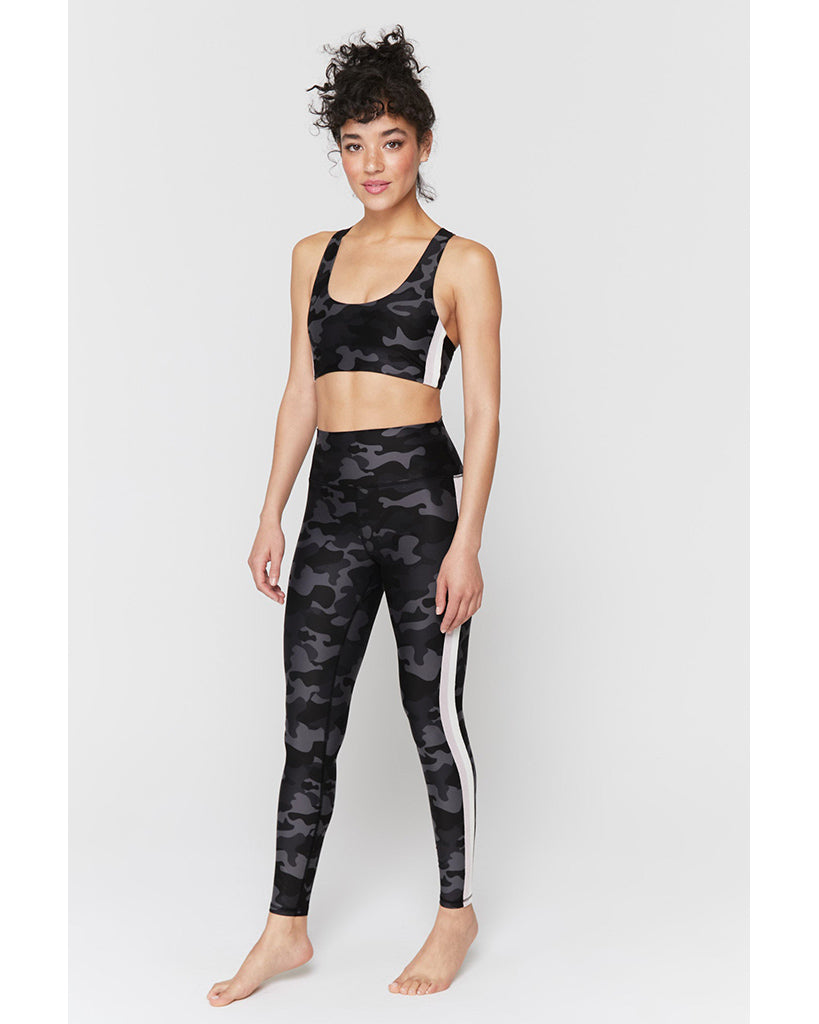 Spiritual Gangster Essential 7/8 High Waist Legging with Stripe - Womens - Black Camo Print - Activewear - Bottoms - Dancewear Centre Canada