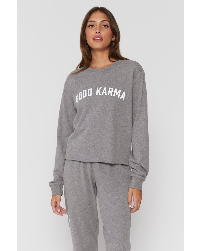 Spiritual Gangster Good Karma Vintage Terry Crop Sweatshirt - Womens - Heather Grey - Activewear - Tops - Dancewear Centre Canada