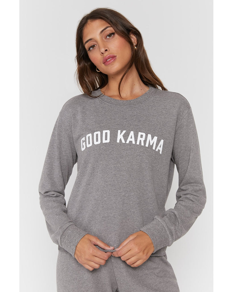 Spiritual Gangster Good Karma Vintage Terry Crop Sweatshirt - Womens - Heather Grey - Activewear - Tops - Dancewear Centre Canada