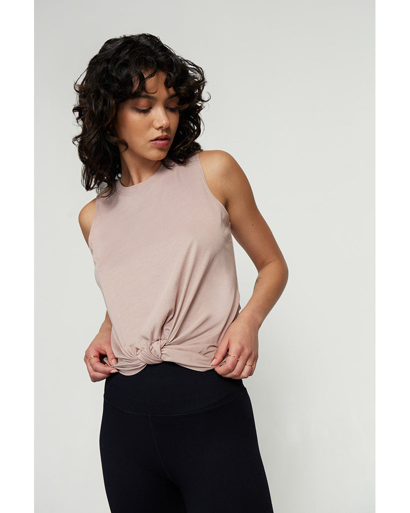 Spiritual Gangster Knotted Muscle Tank - FA20411035 - Womens - Rose Taupe