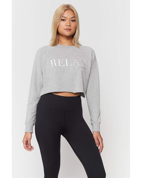 Spiritual Gangster Relax Izzy Crop Crew Sweatshirt - HO10417028 - Womens - Heather Grey