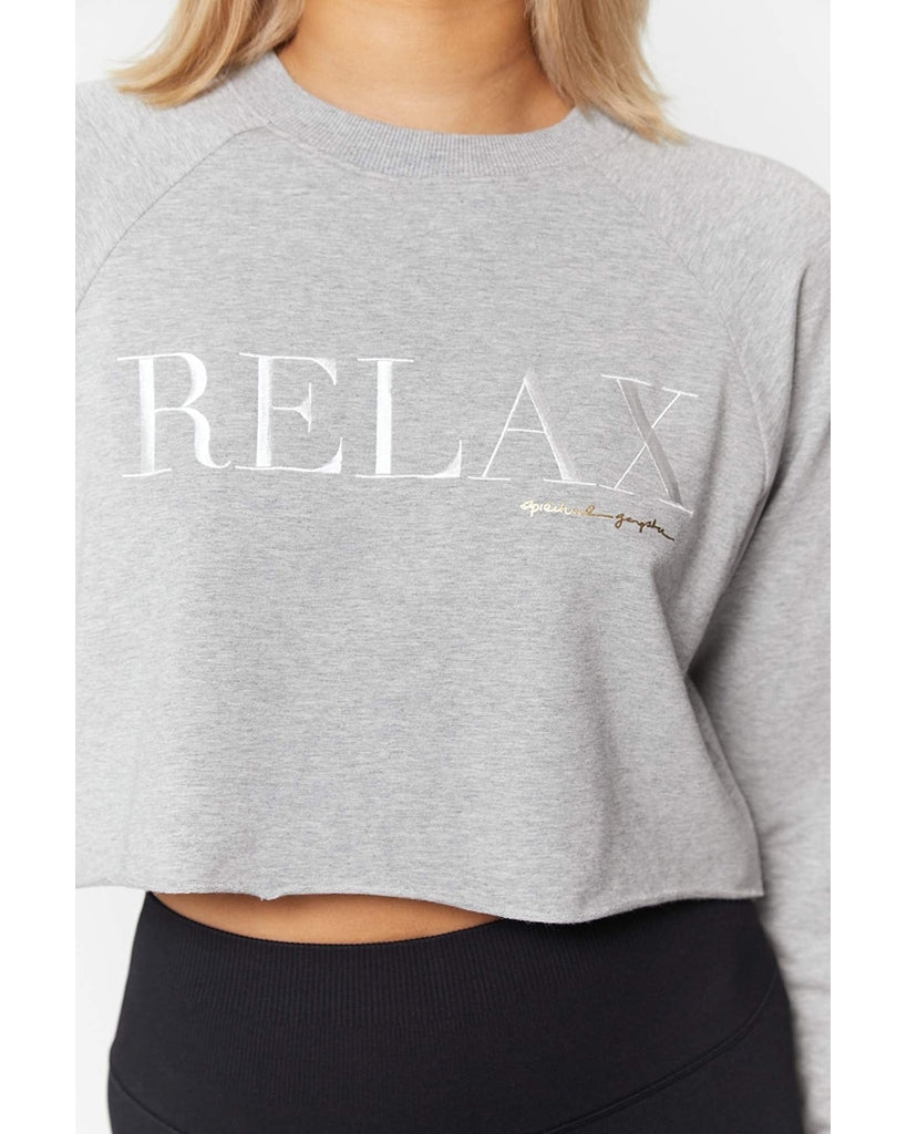 Spiritual Gangster Relax Izzy Crop Crew Sweatshirt - HO10417028 - Womens - Heather Grey - Activewear - Tops - Dancewear Centre Canada