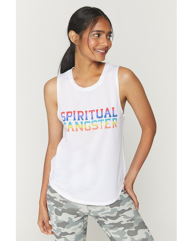 Spiritual Gangster SGV Rainbow Active Muscle Tank - Womens - White - Activewear - Tops - Dancewear Centre Canada