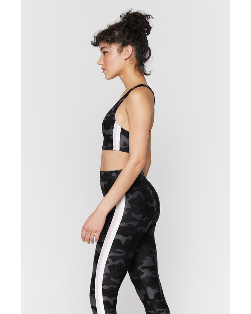 Spiritual Gangster Studio Sports Bra with Stripe - Womens - Black Camo Print - Activewear - Tops - Dancewear Centre Canada