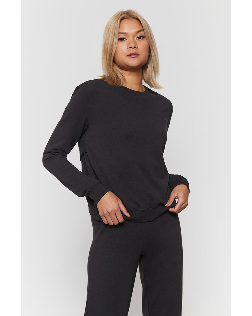 Spiritual Gangster Tulip Back Sweatshirt - HO10417025 - Womens - Heather Vintage Black - Activewear - Tops - Dancewear Centre Canada