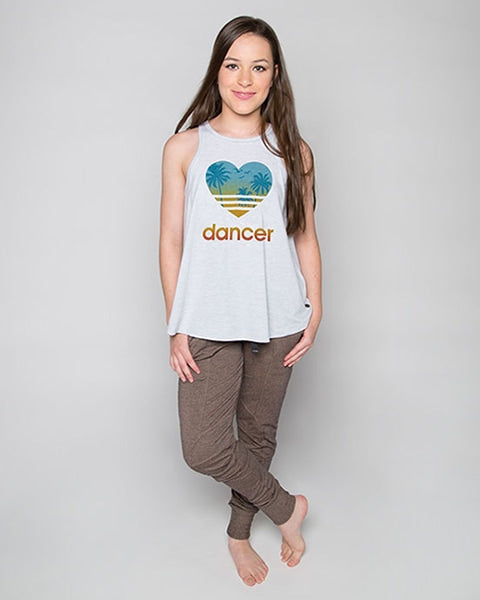 Sugar and Bruno Heart Dancer Palm Everyday Tank Top - D9442 Womens - Light Heather Grey