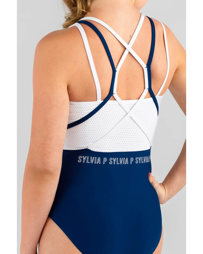 Sylvia P Bellvista Multi Back Strap Tank Gymnastic Leotard  - Girls - Navy / White